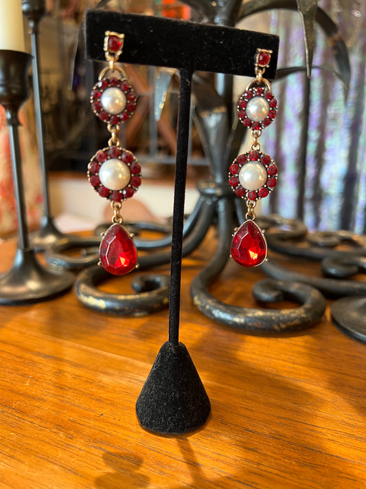 Ruby Pearl Drop Earrings
