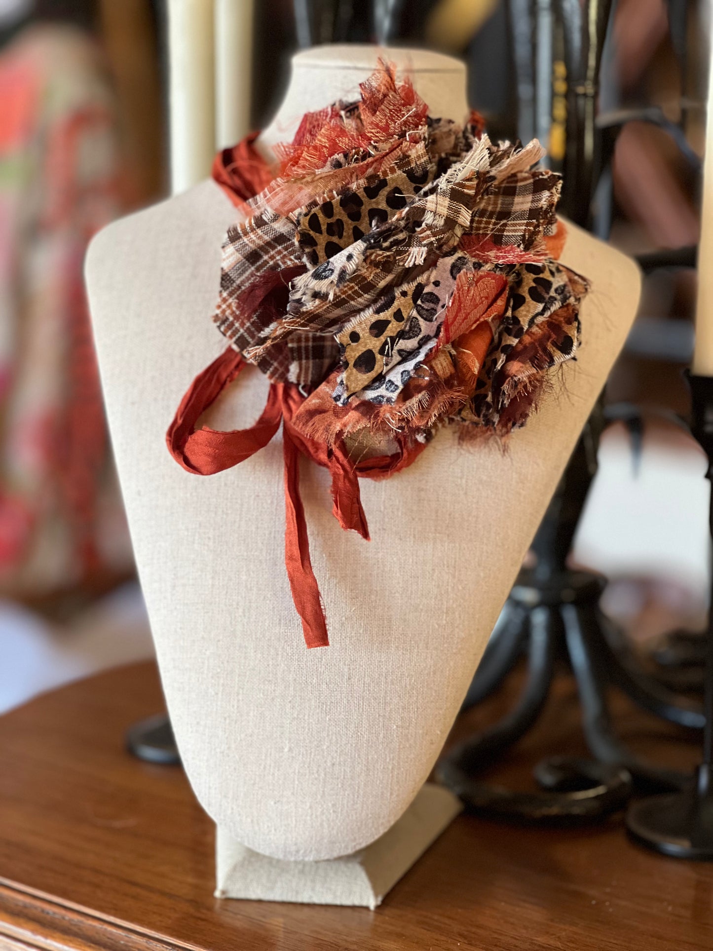 Tattered Rose Clip in Leopard Plaid