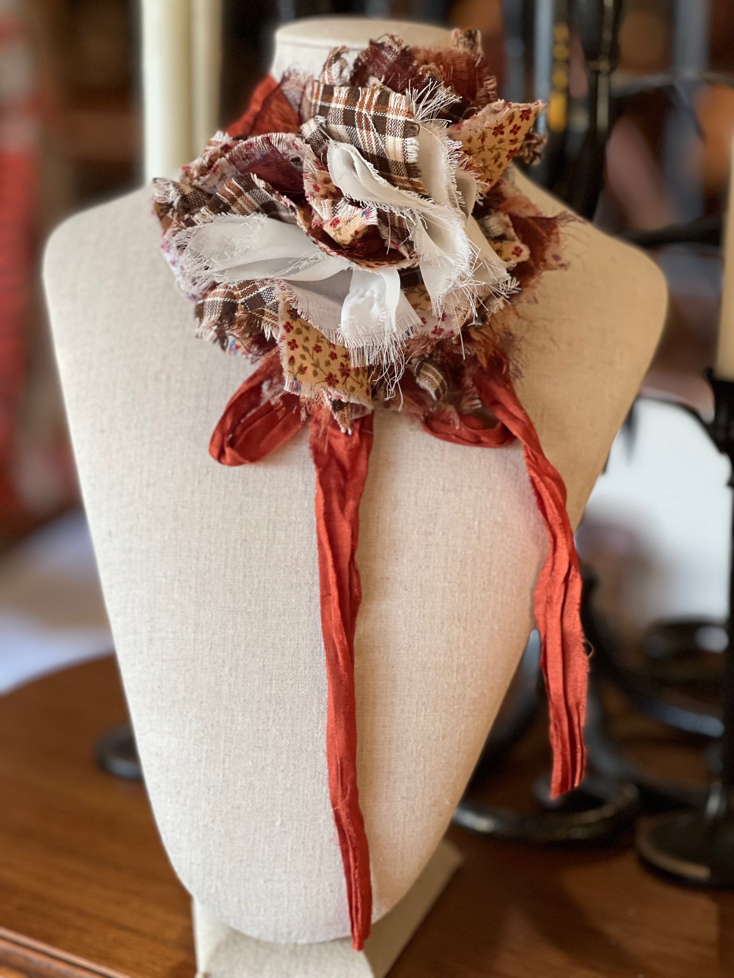 Tattered Rose Clip in Fall Plaid