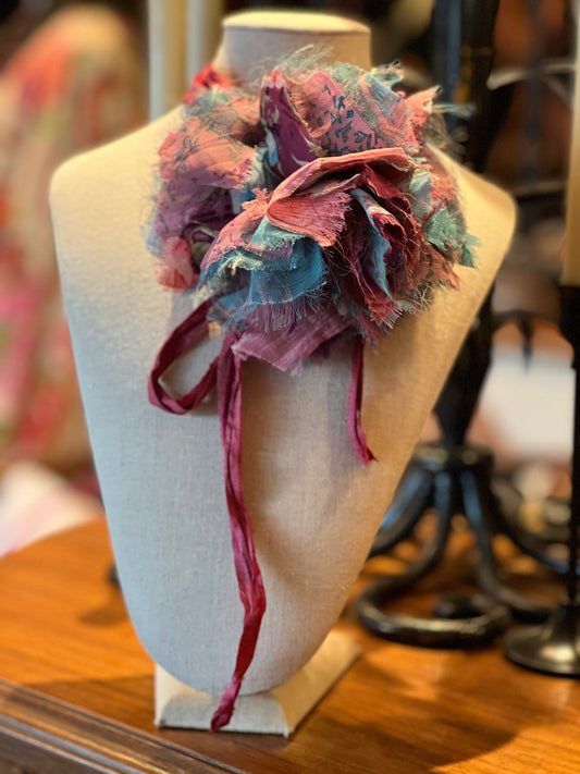 Tattered Rose Clip in Aqua Berry