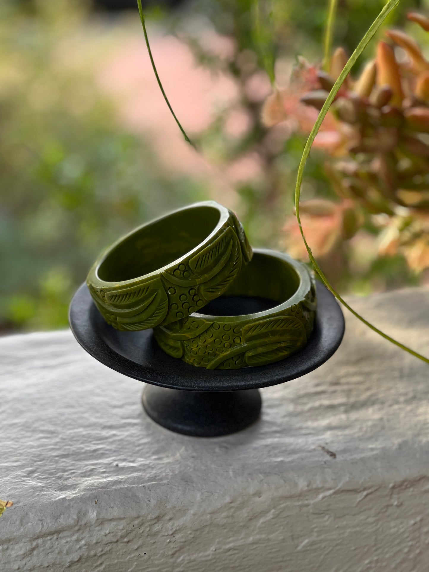 Bangle Bracelet in Green Palm Leaf