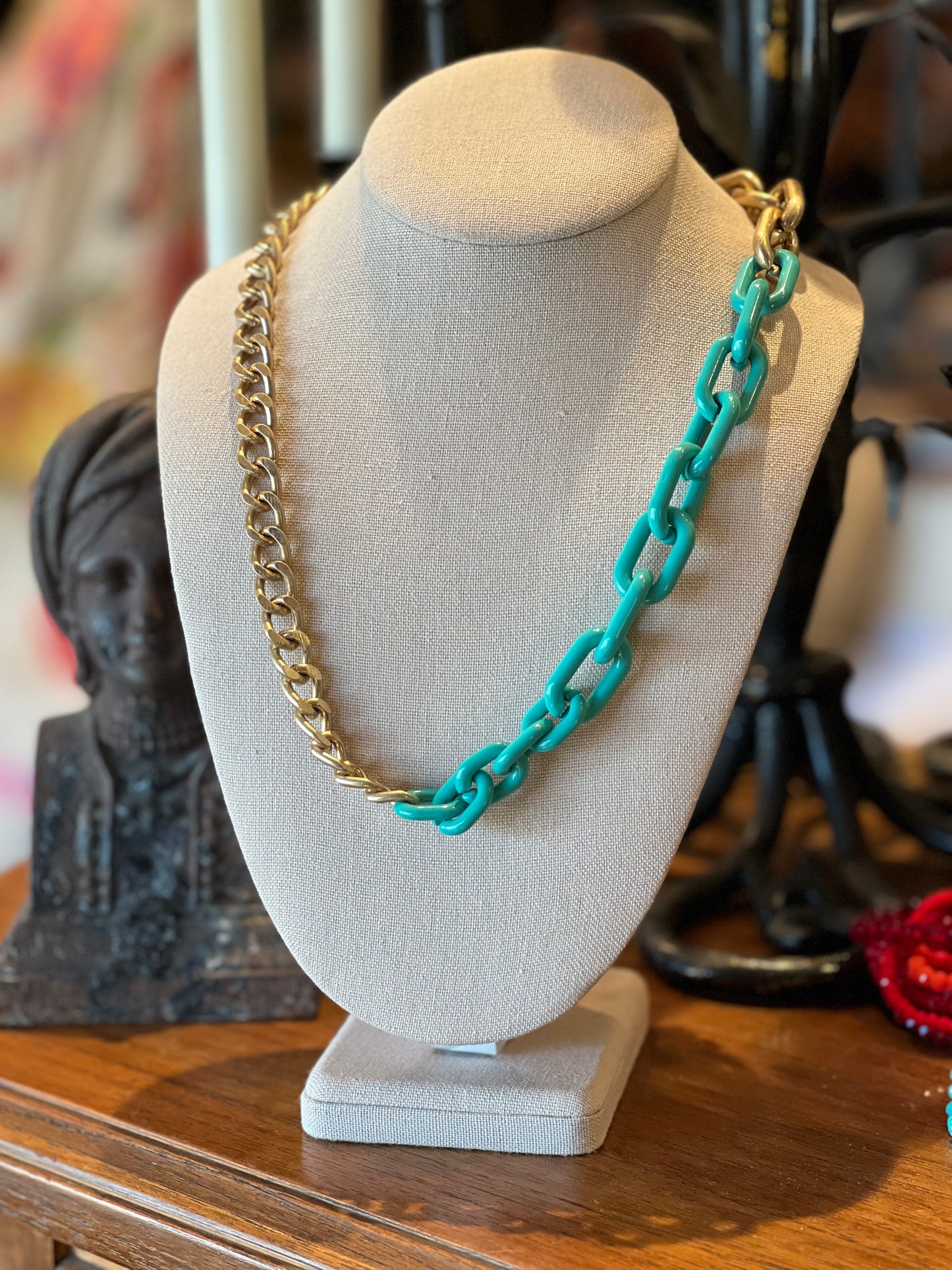Gold and Turquoise Link Necklace