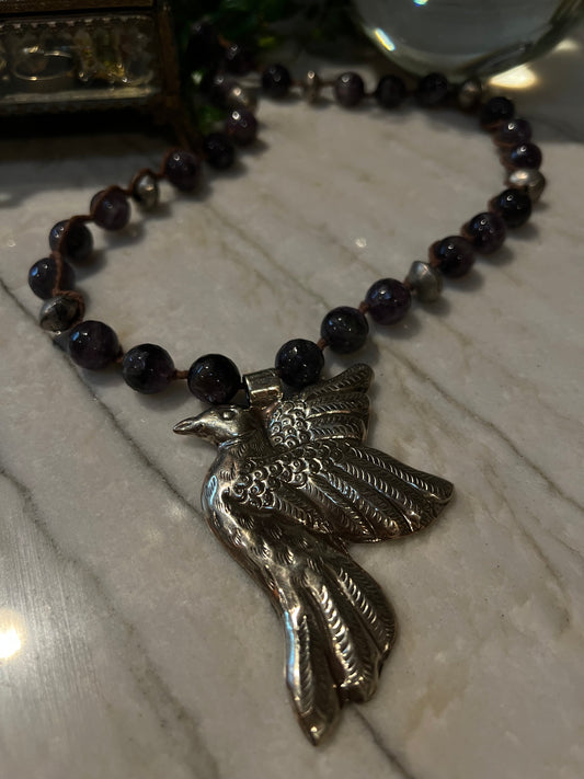 Dove with Purple Agate Necklace 1382