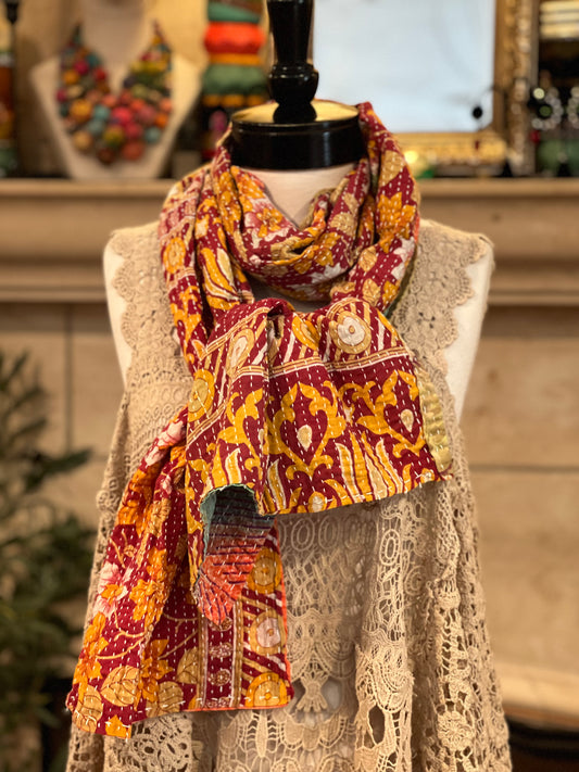 Kantha Scarf in Brick Marigold