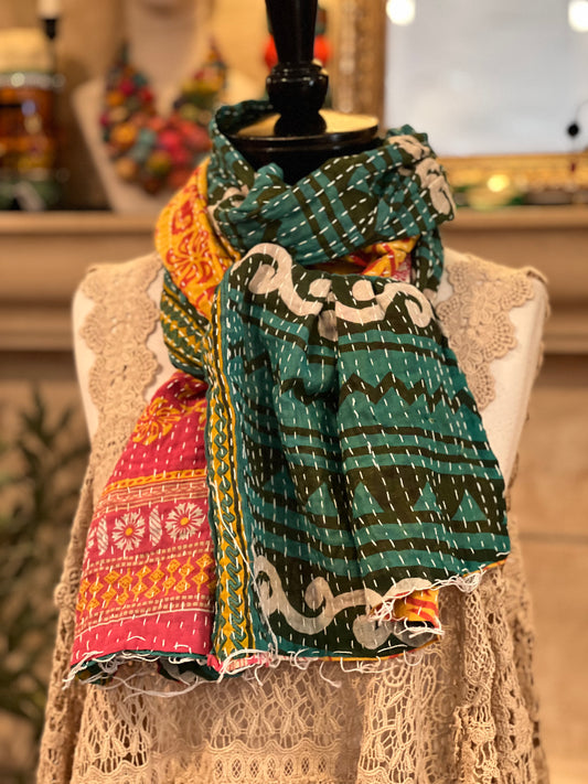 Kantha Scarf in Tribal Green