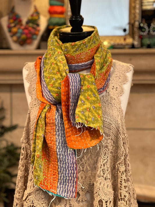 Kantha Scarf in Green Riviera