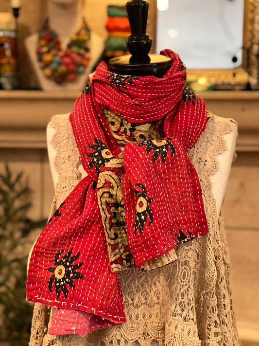 Kantha Scarf in Red Natural