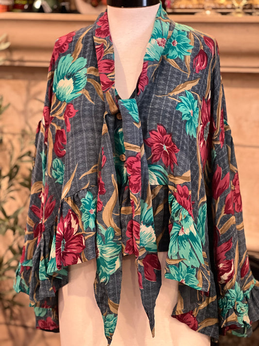 Gypsy Ruffle Top in Smoke Flower