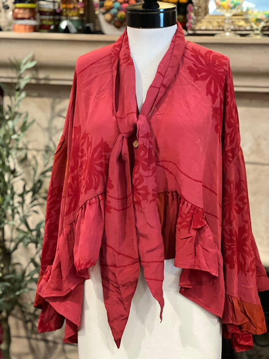 Gypsy Ruffle Top in Red Shadow Flower