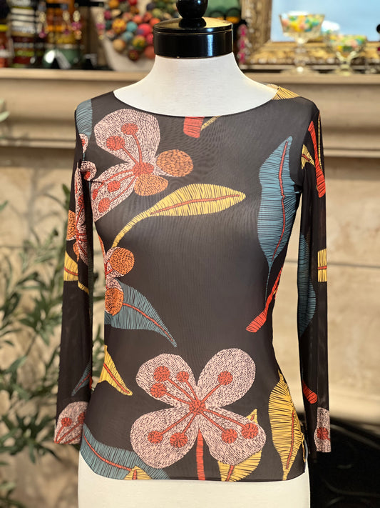 Nude Mesh T in Mosaic Flower