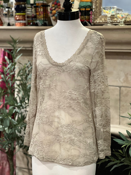 Lace Layering T in Nude
