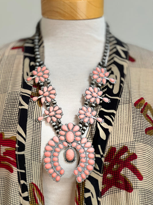 Pink Coral Squash Blossom Necklace