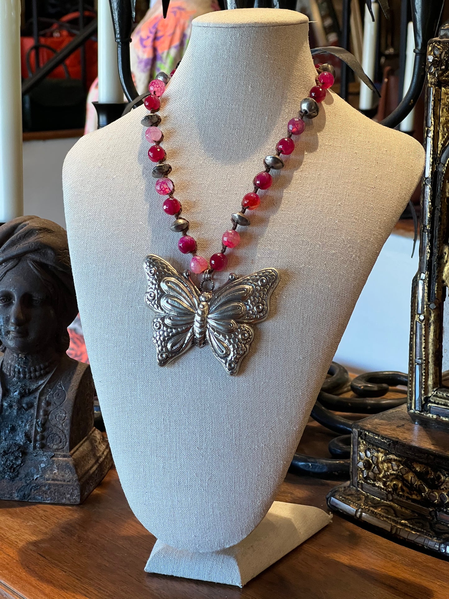 Raspberry Butterfly Necklace 1487, 1500