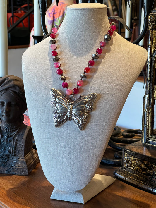 Raspberry Butterfly Necklace 1487, 1500