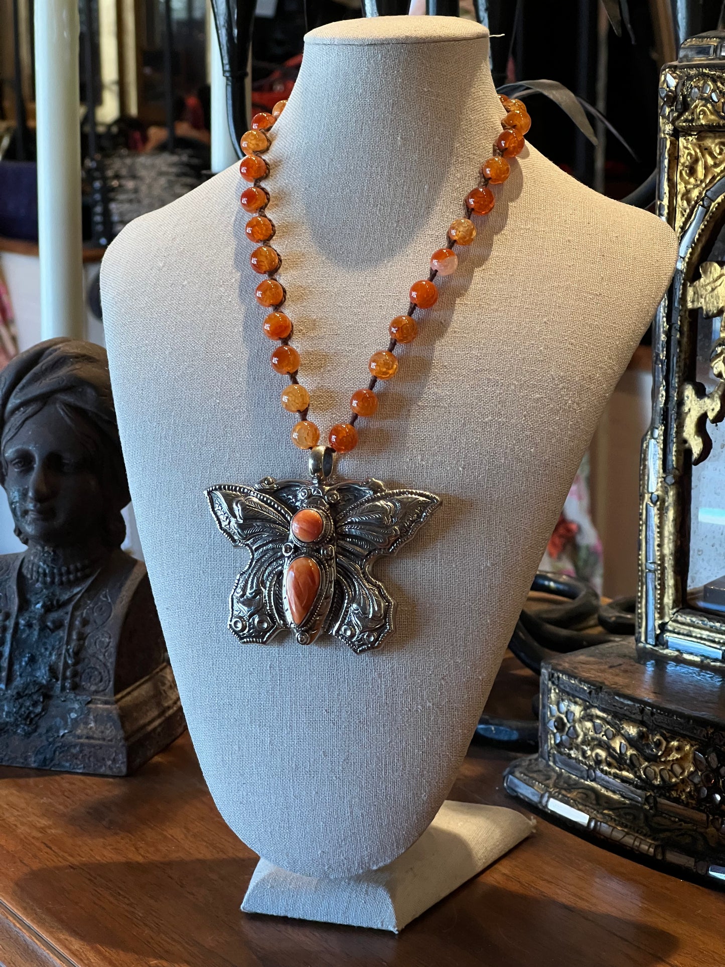Orange Jade Butterfly Necklace 1489