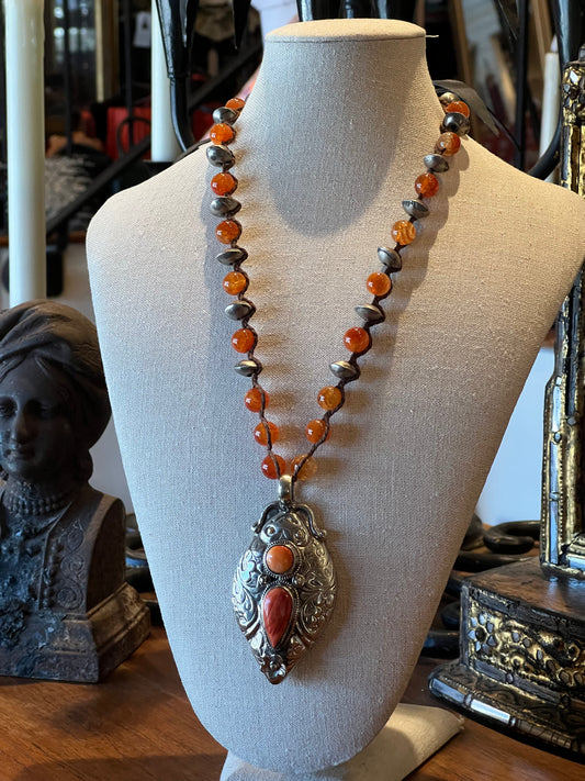 Orange Jade Happy Bug Necklace 1488