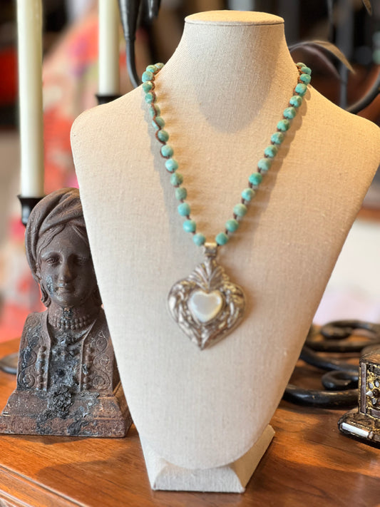 Mother of Pearl Heart with Jasper 1506