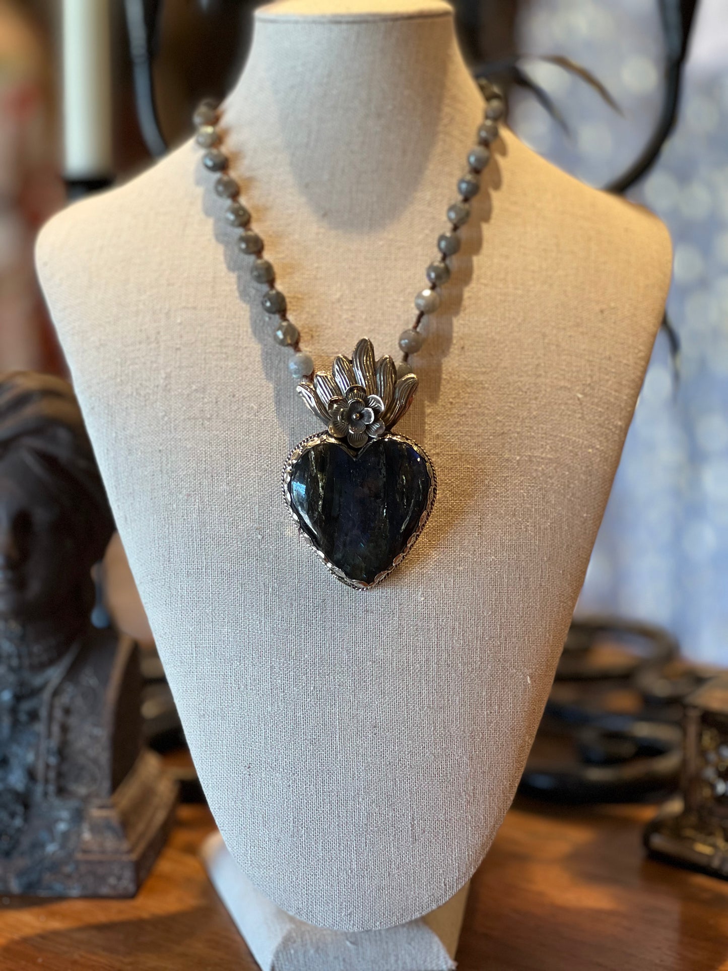 Sacred Labradorite Heart 1525 Necklace