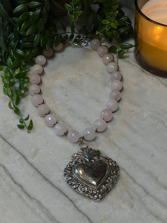 Sacred Heart on Pink Quartz 1575