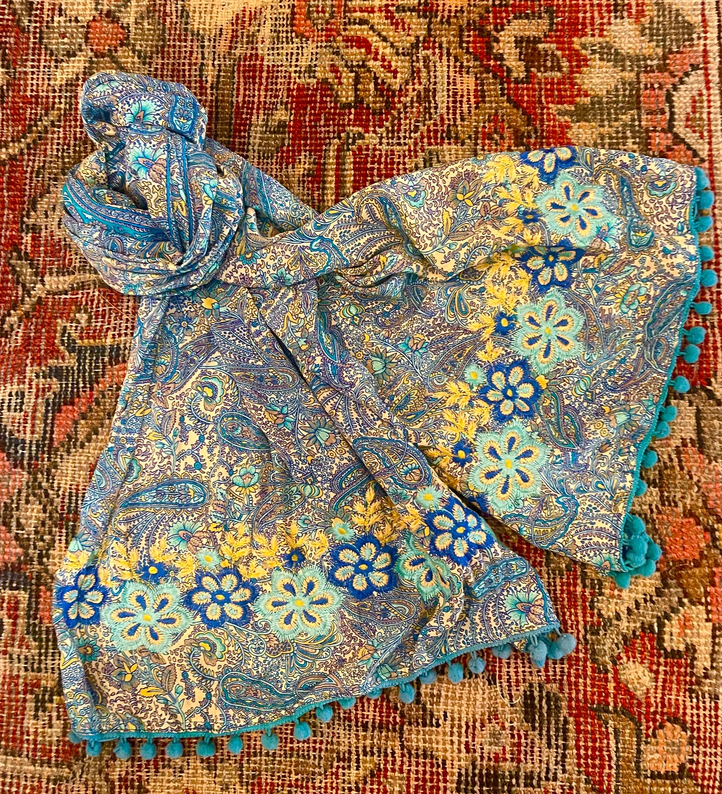 Pom Pom Scarf in Sky Blue