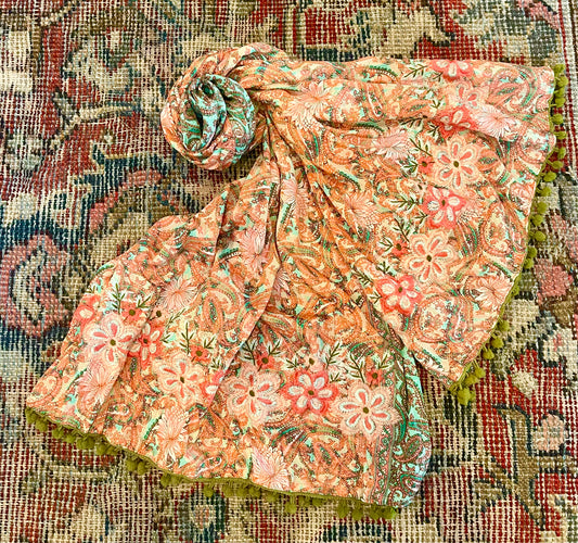Pom Pom Scarf in Coral Blush – Chateau Bel Age Boutique
