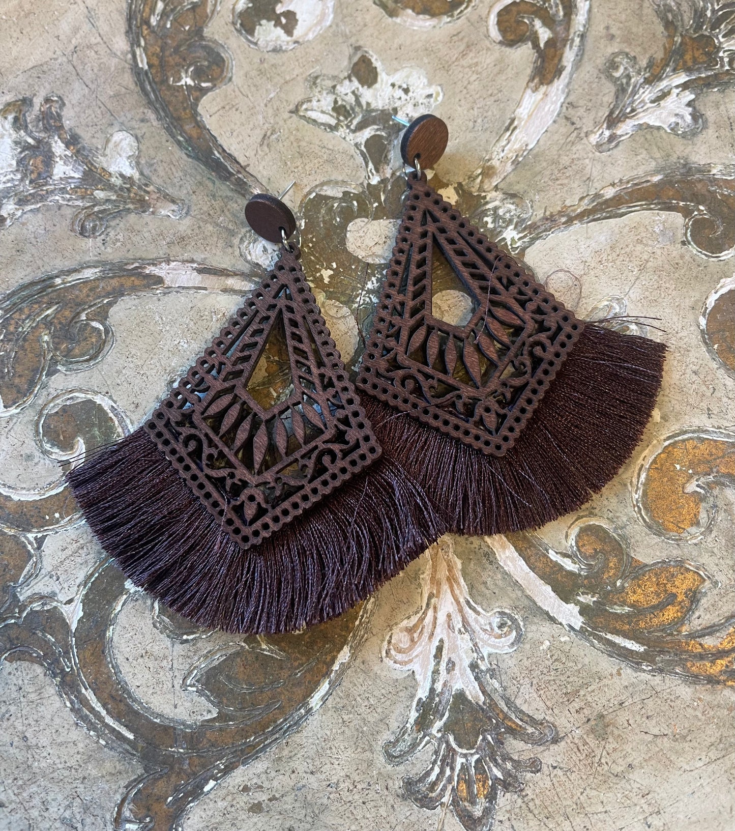 Brown Laser Cut Earrings