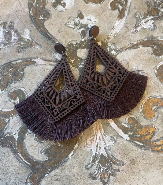 Brown Laser Cut Earrings