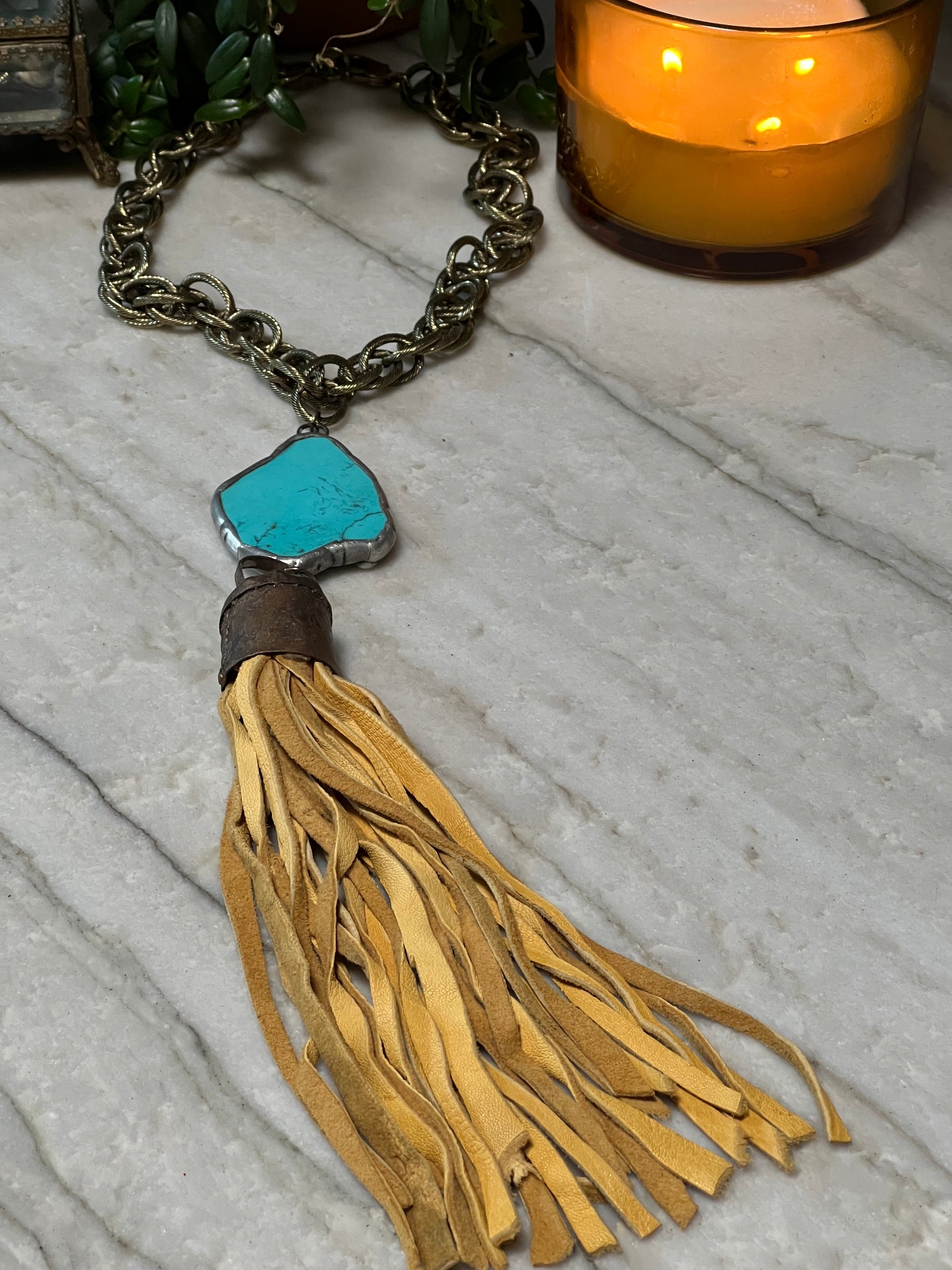 Sacred Tassel Necklace in Golden Suede