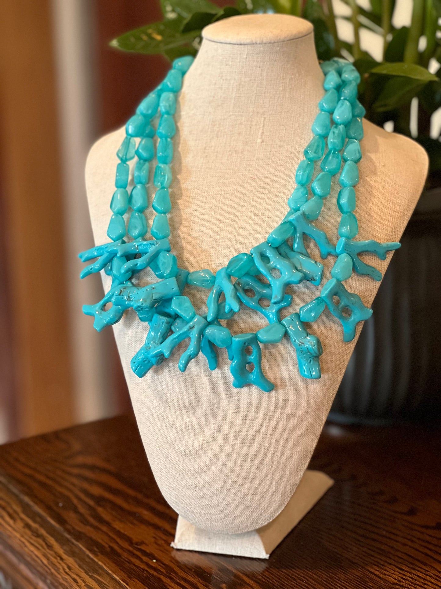 Turquoise Faux Coral Branch Necklace