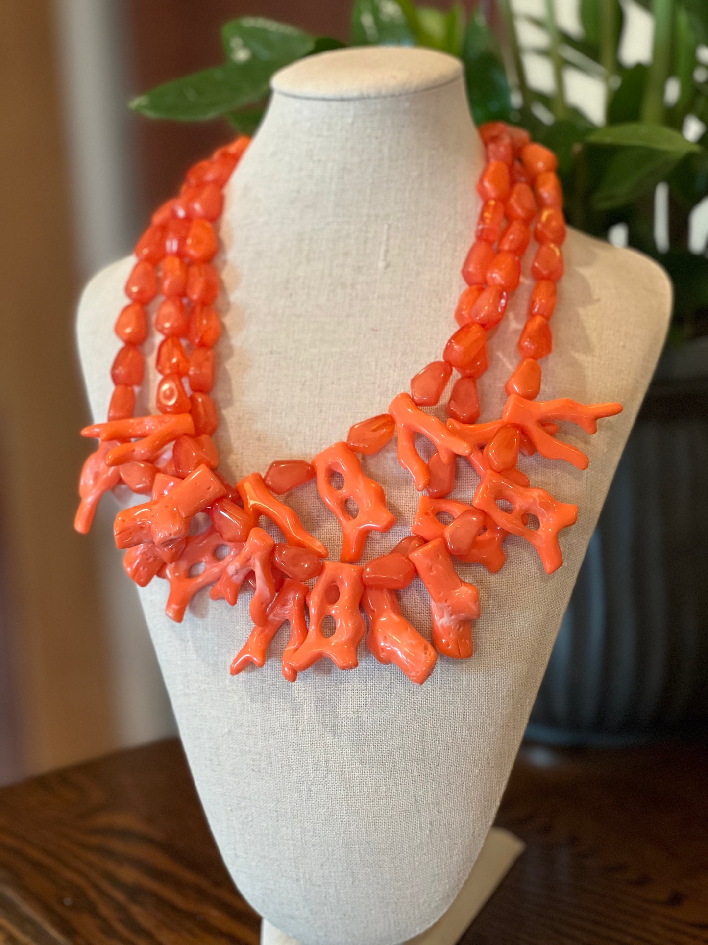 Orange Faux Coral Branch Necklace