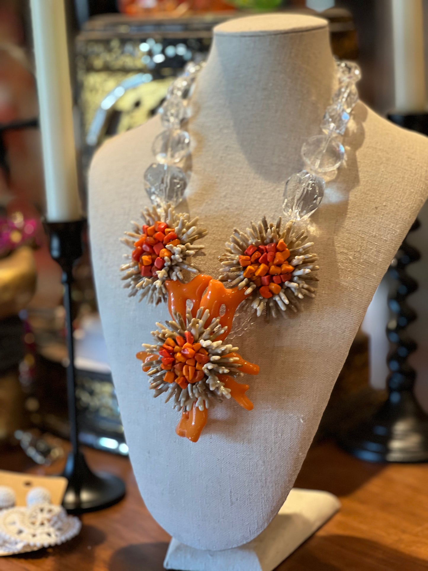 Orange Faux Coral Lucite Necklace