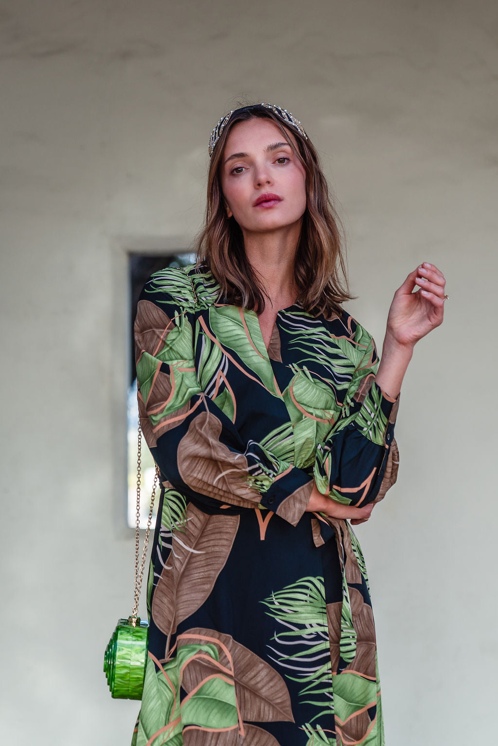 Wrap Dress in Palm Shadow