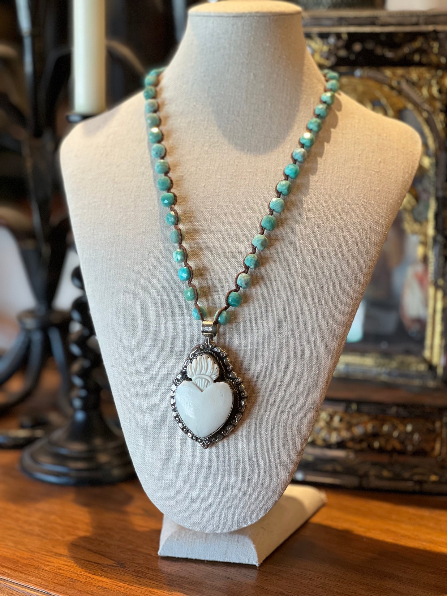 Chrysoprase Necklace with Sacred Heart 1735