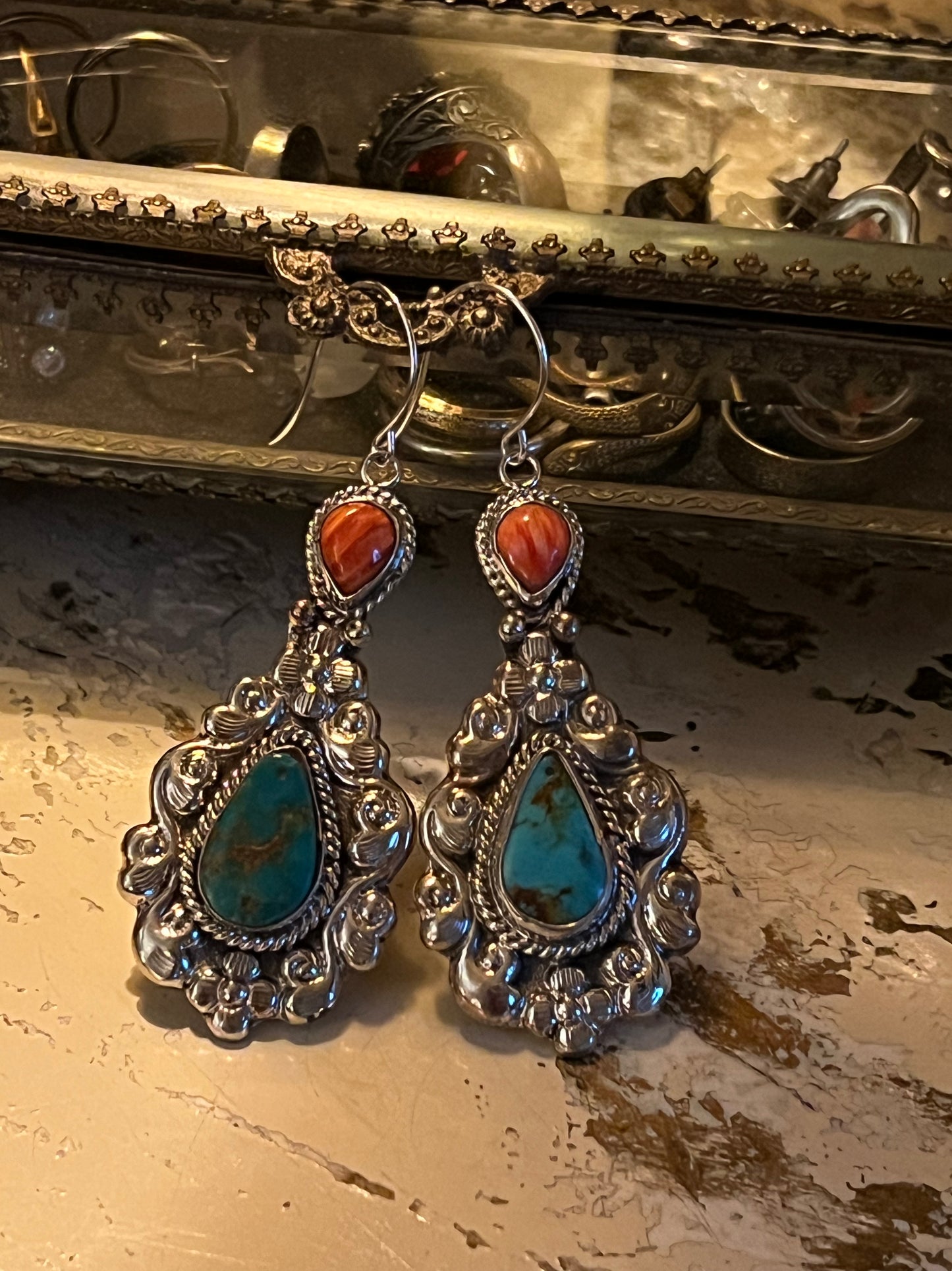 turquoise

silver tone

french hook

earrings

earring

coral

chateau bel age