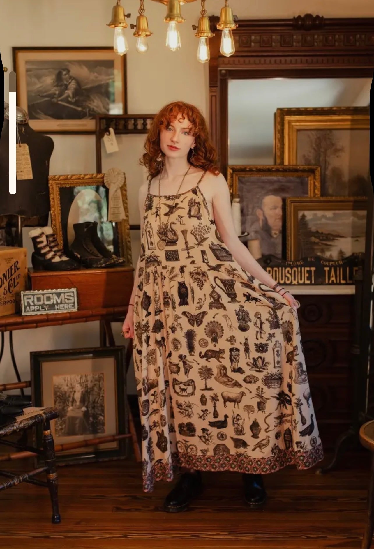 Curiosities Boheme Maxi Slip Dress Whimsical Print