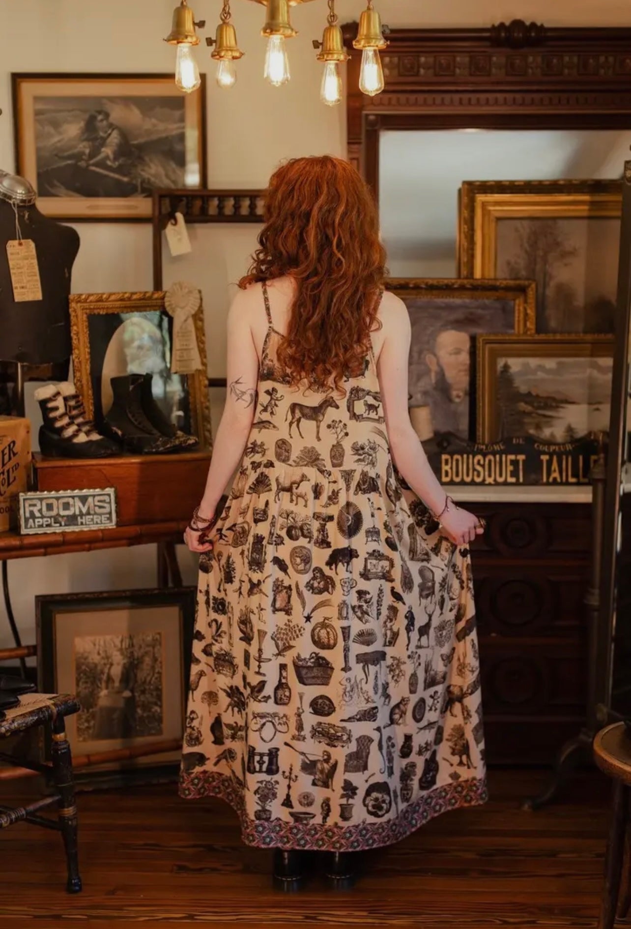 Curiosities Boheme Maxi Slip Dress Whimsical Print