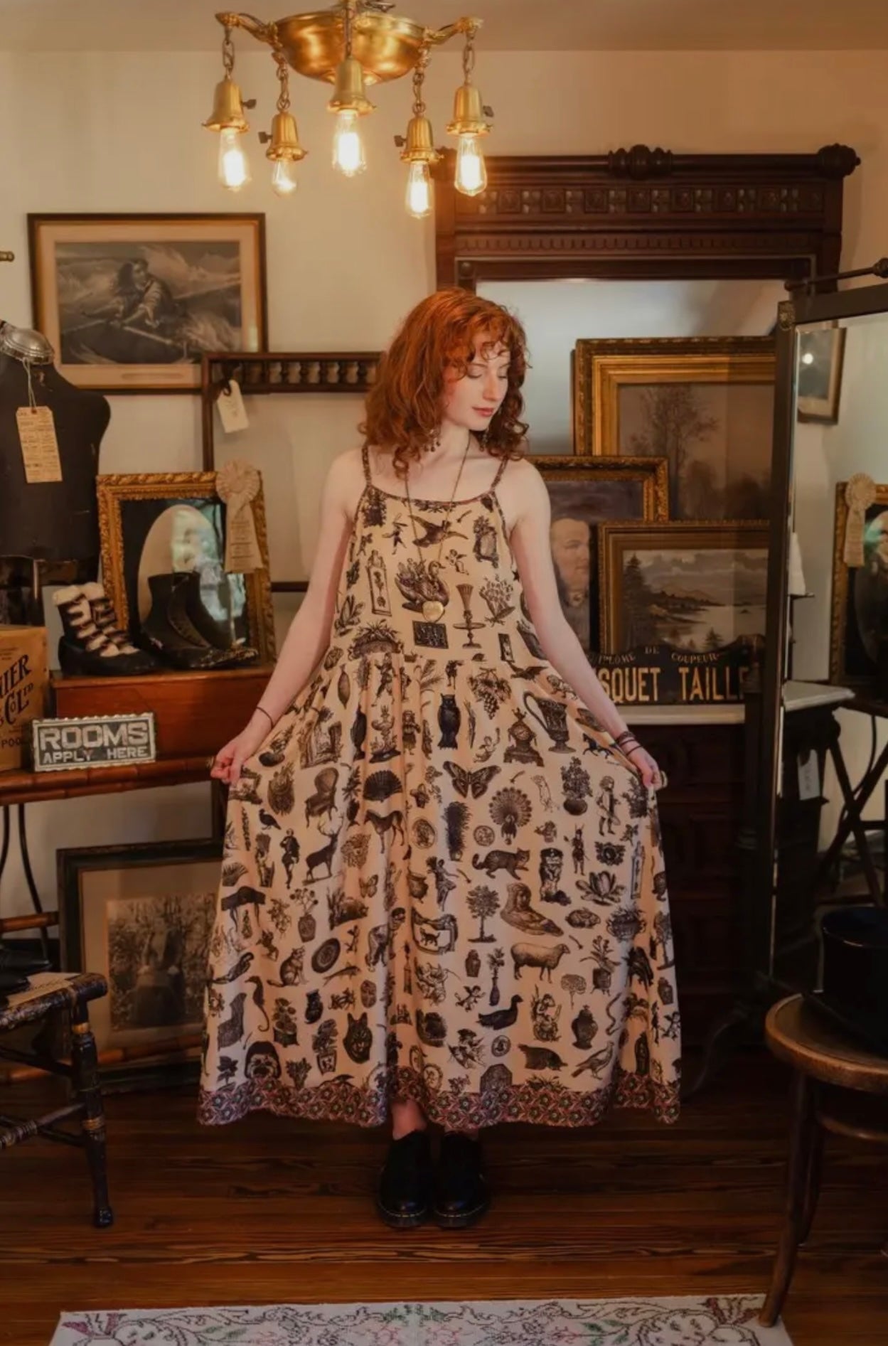 Curiosities Boheme Maxi Slip Dress Whimsical Print