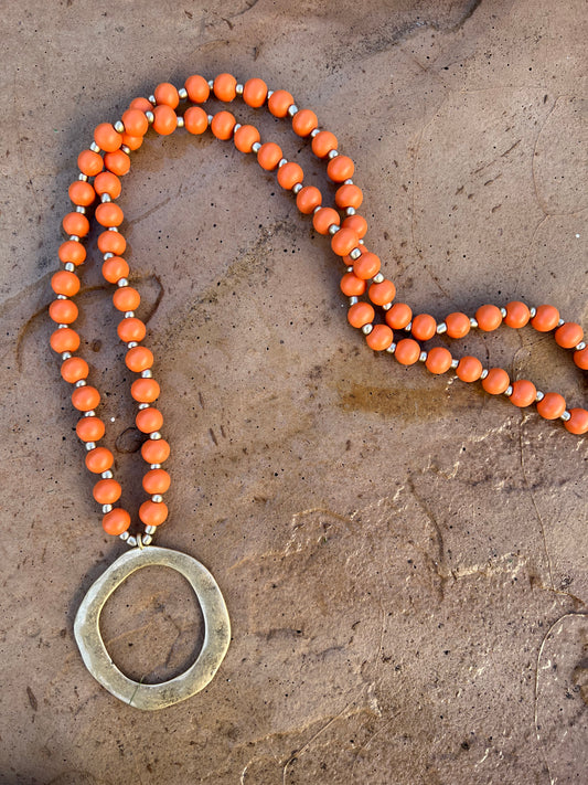 Wood Bead Necklace in Orange