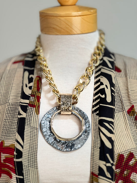 Statement Necklace in Metallic Gray on Gold