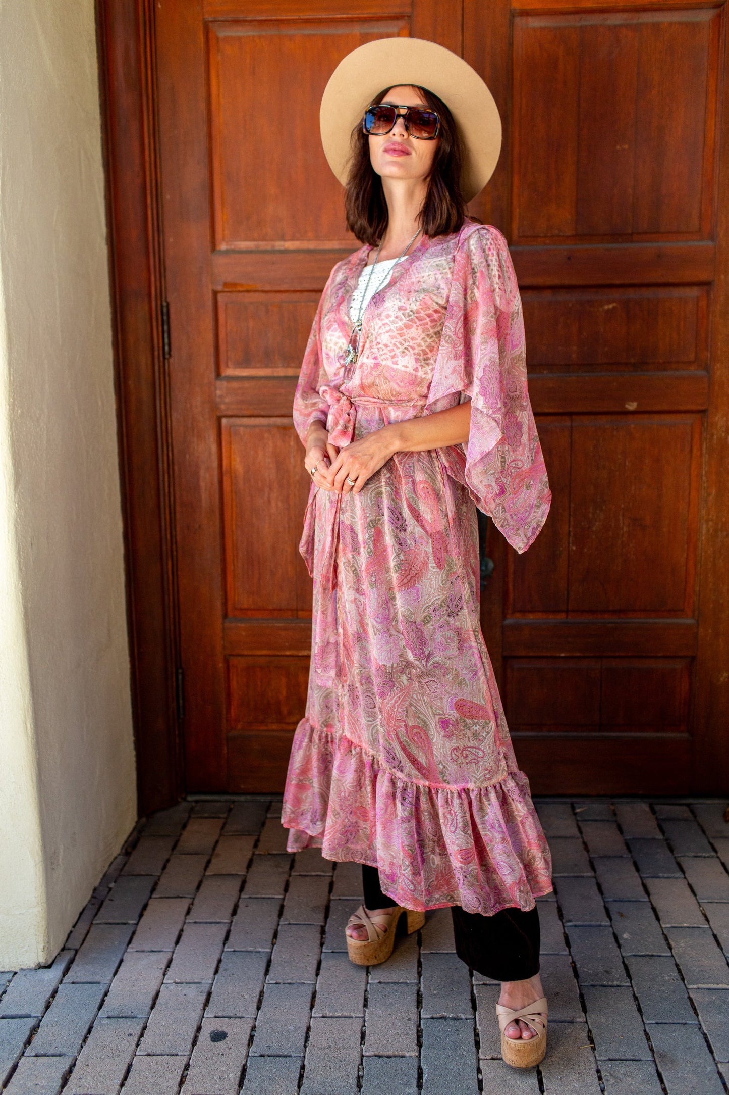 Janys Scarf Sleeve Kimono In Blushing Paisley by JGrace