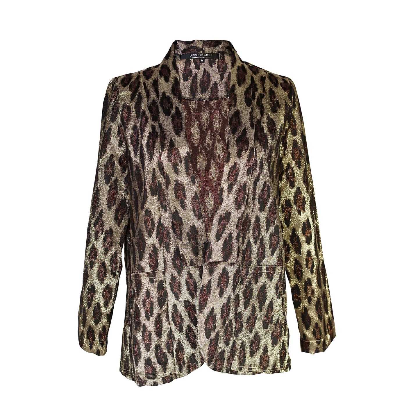 Leopard Shimmer Shawl Collar Blazer by JGrace
