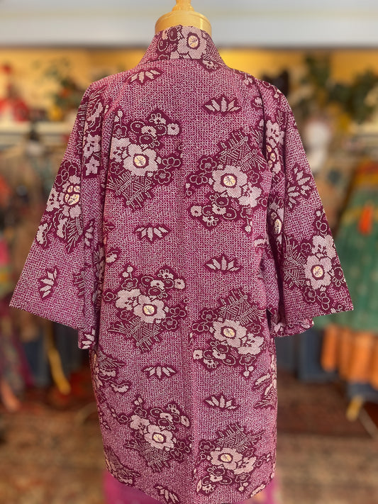 Vintage Kimono in Berry Flower