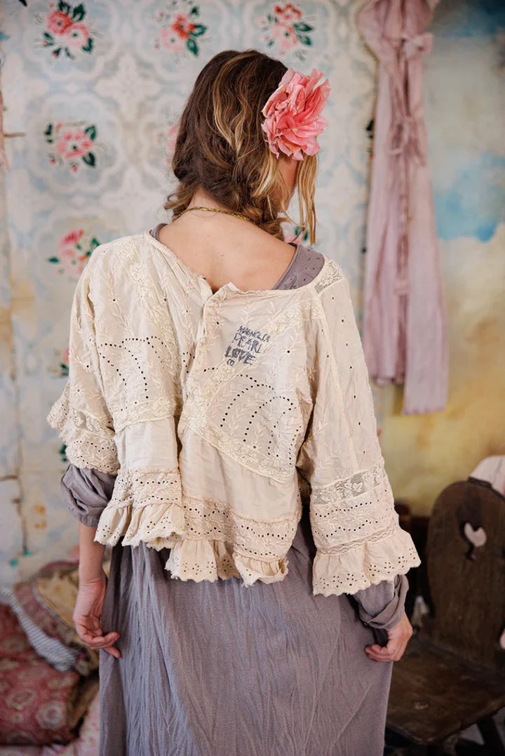 Cotton Eyelet Embroidered Rosemary Blouse in Aged