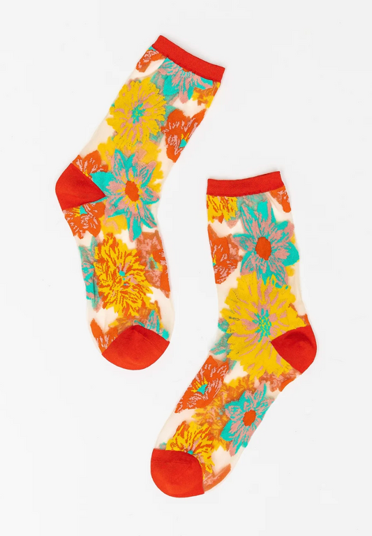 Flower Power Sheer Crew Socks