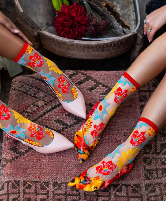 Flower Power Sheer Crew Socks