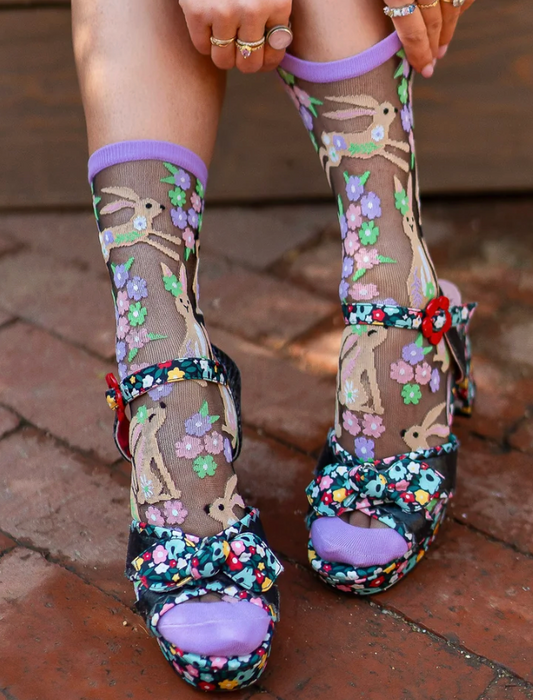 Rabbit Floral Black Sheer Crew Sock – Chateau Bel Age Boutique (view 2)