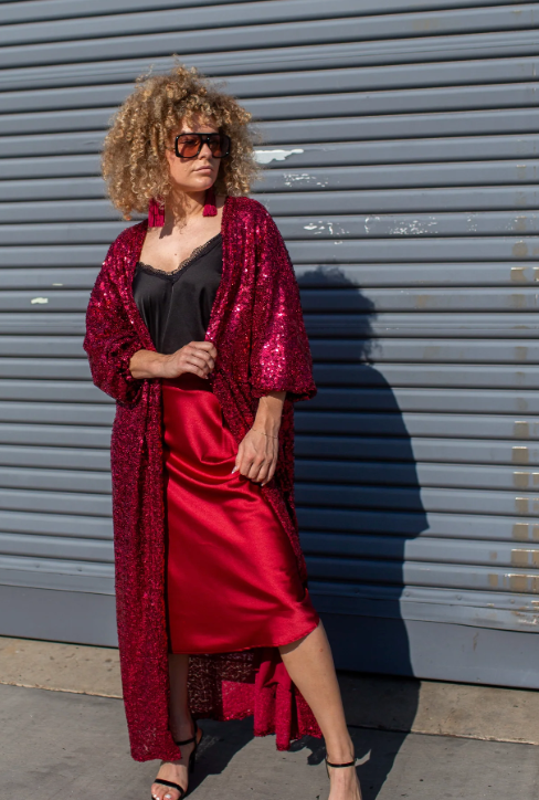 Rouge Eternal Sequin Cocoon Jacket by JGrace – Chateau Bel Age Boutique (view 2)
