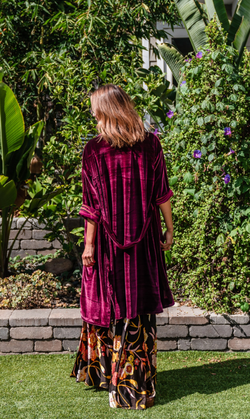 Bordeaux Velvet Reversible Koi Kimono by JGrace – Chateau Bel Age Boutique (view 2)