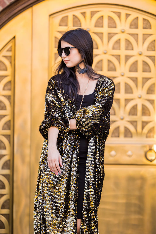 Gold Sequin Cocoon Jacket by Jennafer Grace