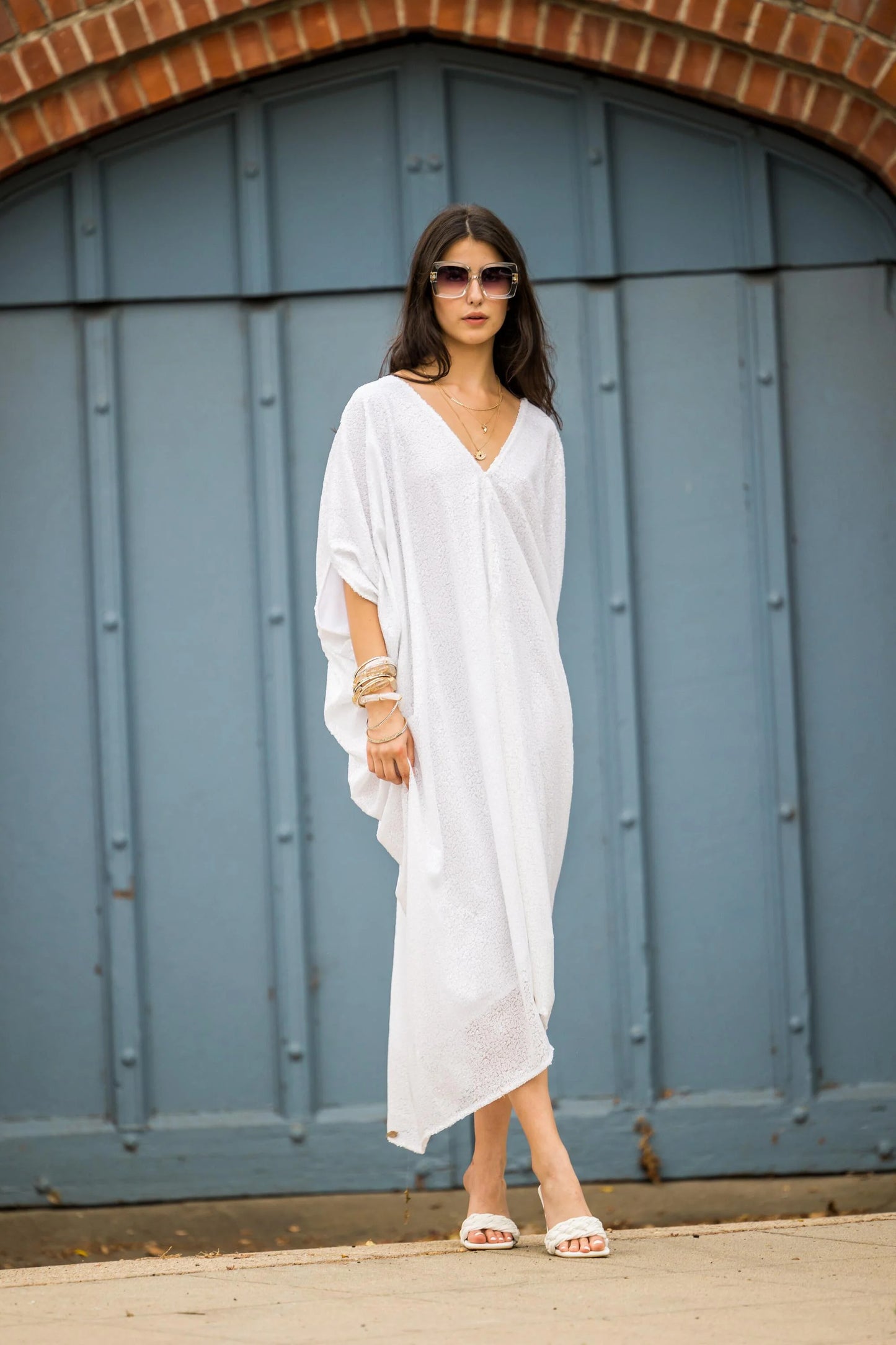 Ivory Sequin Caftan by Jennafer Grace